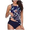 Women Sexy Bikini Set Print Wide Straps High Neck Backless Swimwear 