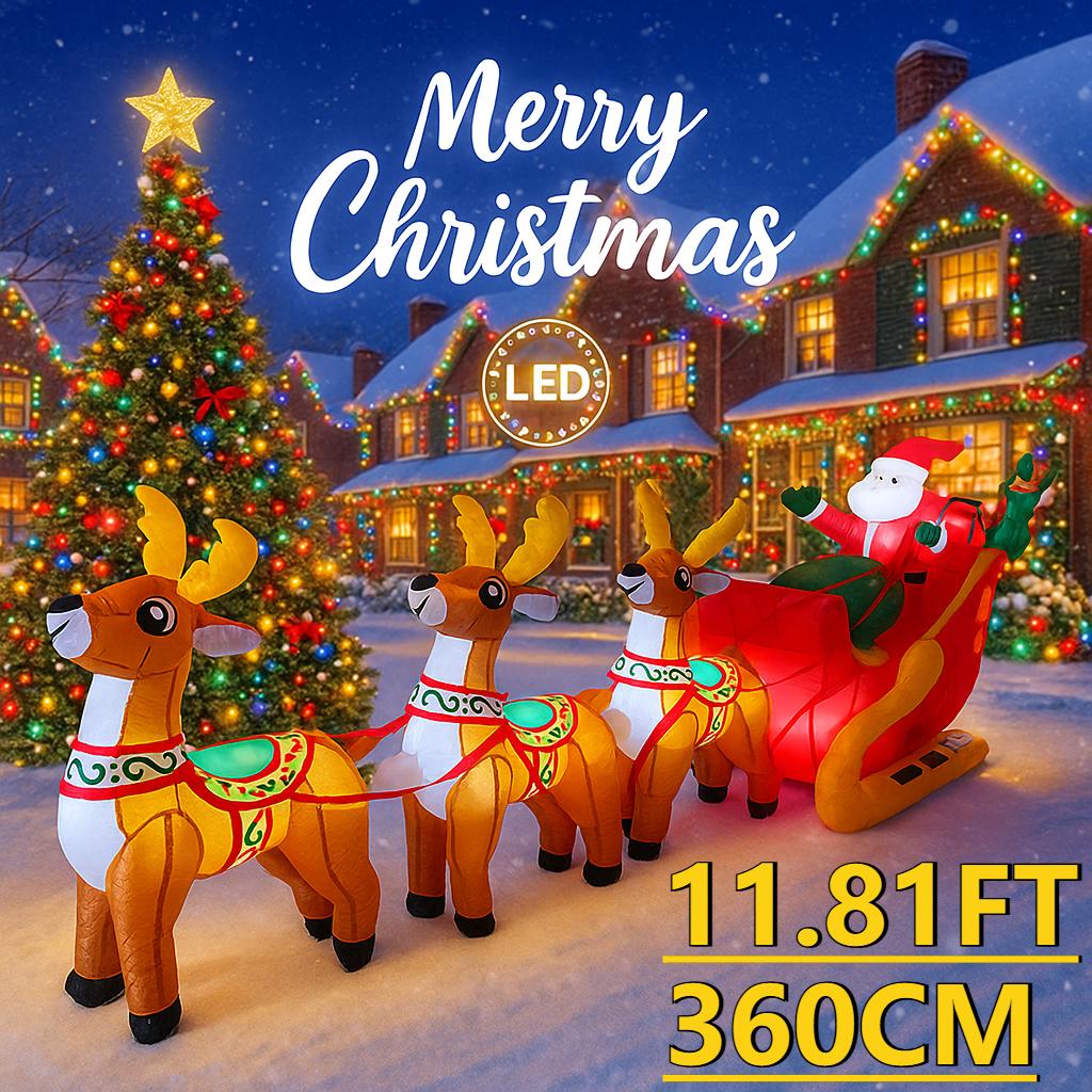 

11.81ФТ Рождественские надувные игрушки со светодиодной подсветкой Санта на санях с оленями, реквизит, домашний декор, украшение, праздничный подарок, рождественское украшение для двора EU