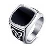 Bague Sceau Viking Punk Vintage pour Hommes Anneau de Doigt Large en Acier Titane Pierre Carrée Géométrique Noire Bijoux Ethniques Cadeau de Fête