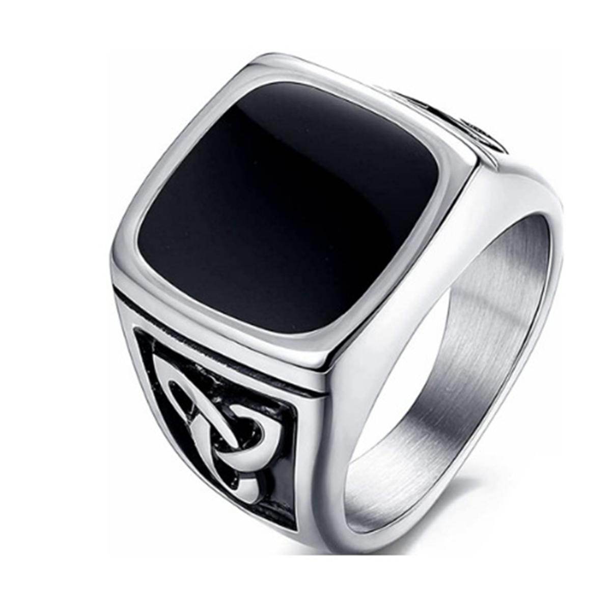 

Vintage Punk Viking Signet Ring for Men Wide Titanium Steel Finger Ring Black Geometric Square Stone Ethnic Jewelry Party Gift 12