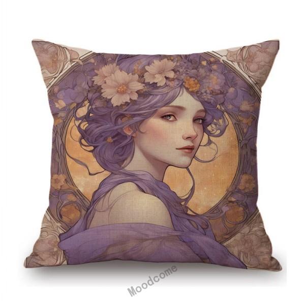 Mucha Style Floral Princess Girl Pink Purple Blue Pretty Flower Daughter Room Decoration Sofa Pillow Case Spring Cushion Cover
