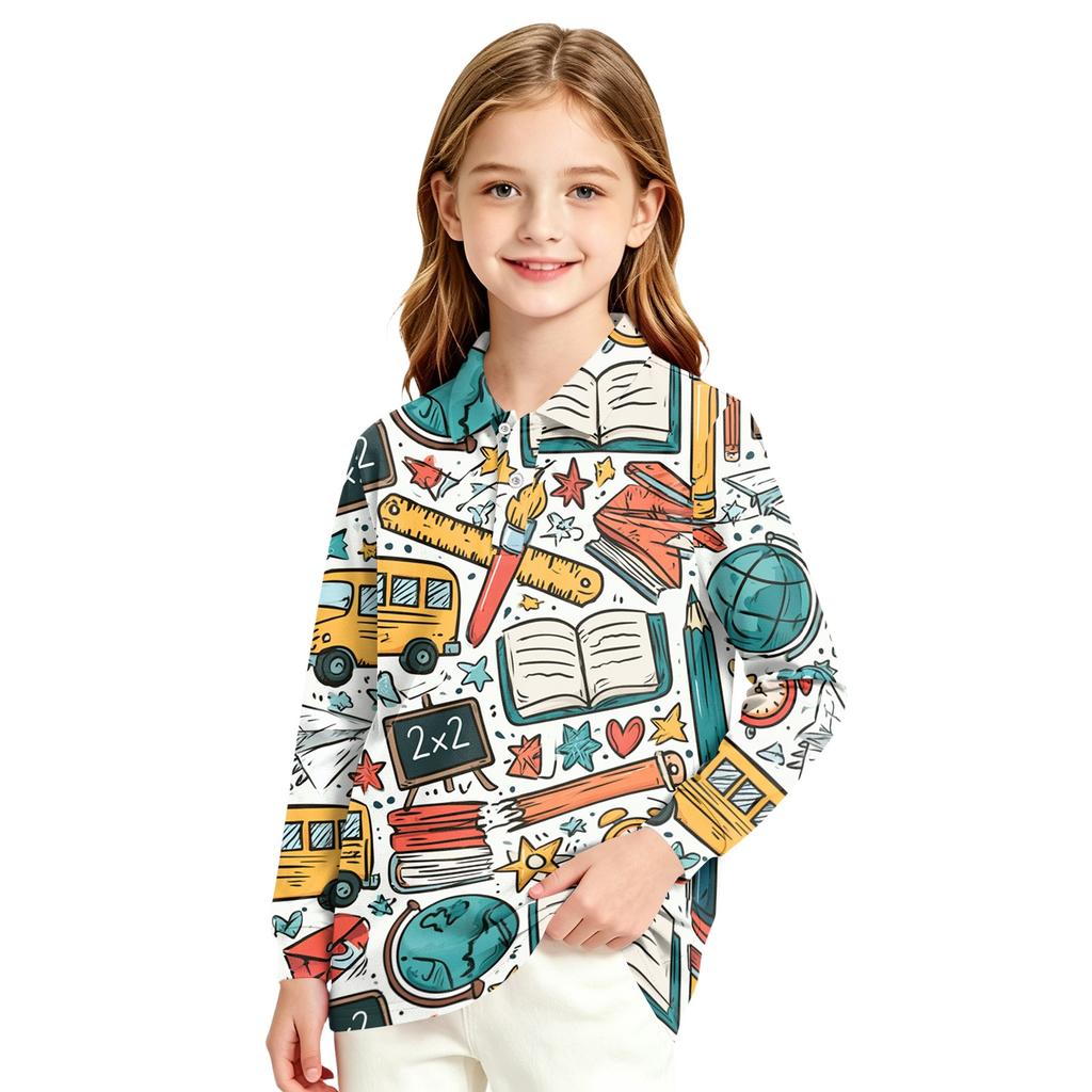 Girls Long Sleeve School Uniform Top Casual Print Shirt for Back to School