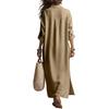 New Spring/Summer Cotton-Linen Dresses: -Color Collared Long-Sleeve Shirt Dresses, Relaxed-Fit Dresses
