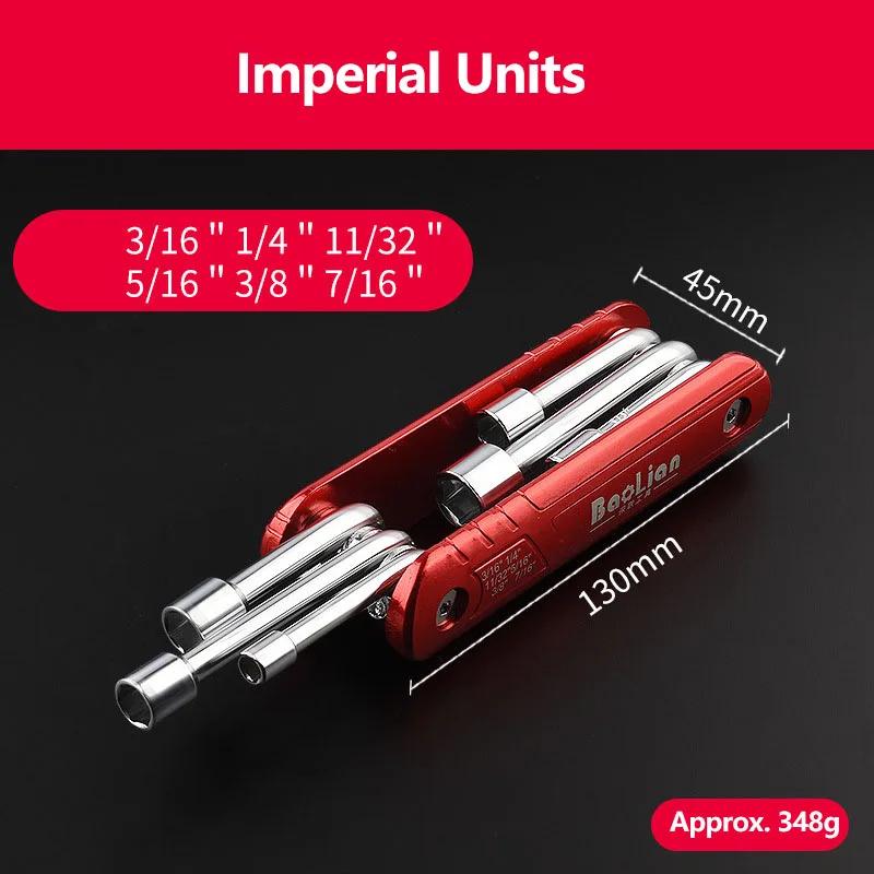 5-12mm Folding Socket Wrench Set Aluminum Alloy Handle Multifunction Household Portable 6 In 1 Hand Tools Combination Metric