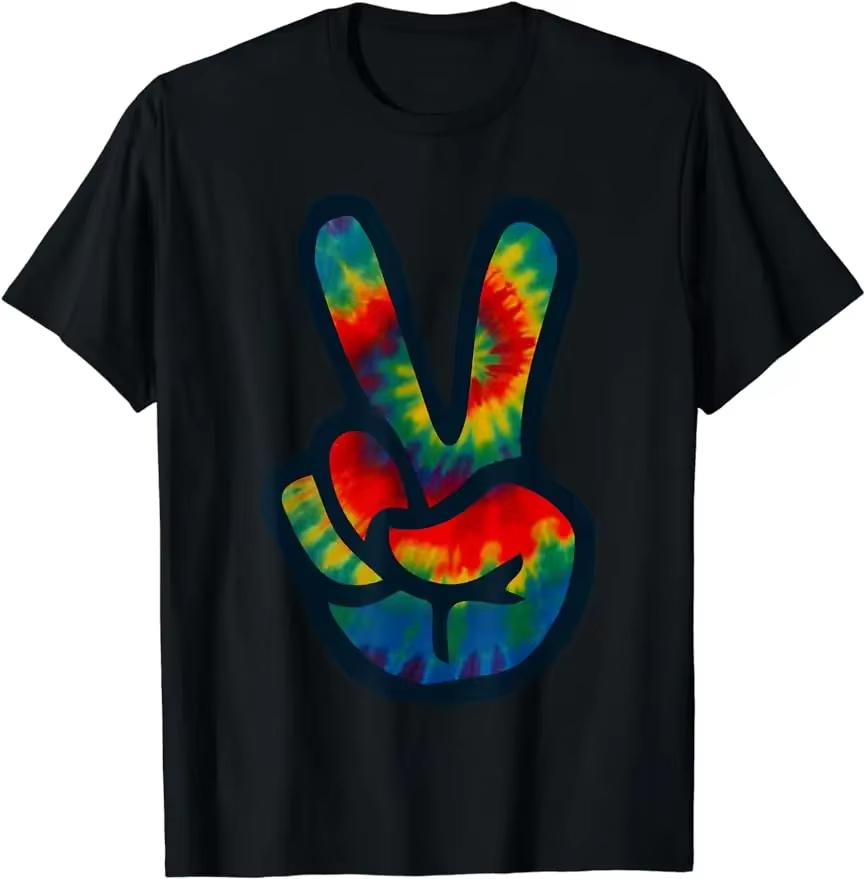 2026 New Cotton Summer Love 60s Style Tie Dye Hippie Costume Shirt Style Shirts for Unisex Casual Tops Print Streetwear Tshirts