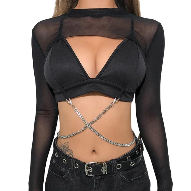 European and American Summer Short Perspective Mesh Long-sleeved Blouse Women High Elastic Mesh Sun Protection Shirt Top