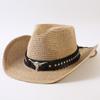 Popular sombrero de vaquero occidental clásico tejido de paja europeo y americano para hombres y mujeres, sombrero de copa tejido de moda para exteriores, estilo OL