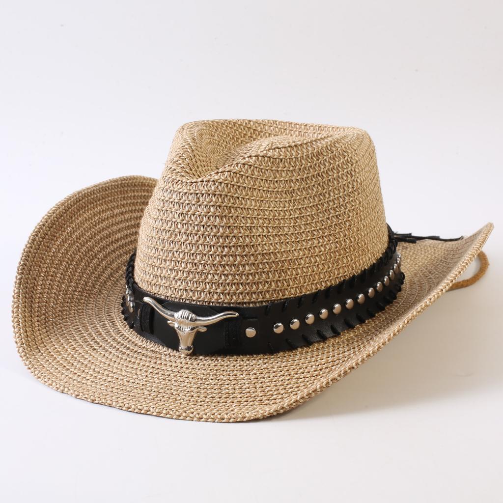 Popular sombrero de vaquero occidental clásico tejido de paja europeo y americano para hombres y mujeres, sombrero de copa tejido de moda para exteriores, estilo OL