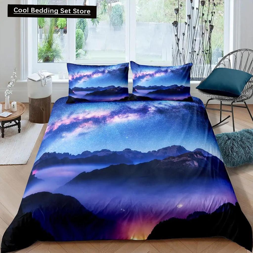 Dumanlı Dağ Nevresim Takımı Çam Ağaçları Yorgan Kılıfı Erkek Çocuk Manzara Yorgan Kılıfı Doğal Manzara Sanat Polyester Yatak Takımı