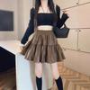Women's High Waist A-Line PU Leather Skirt Solid Color Pleated Mini Skirt Pencil Skirt
