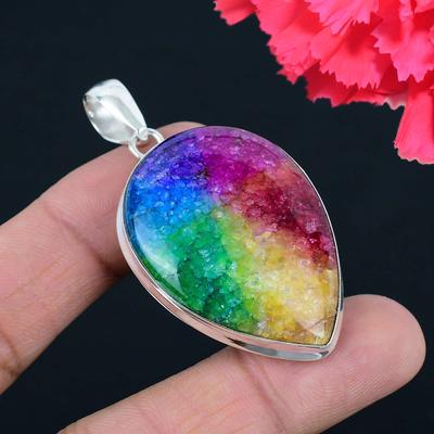 Rainbow Solar Quartz Gemstone Pendant Solid 925 Sterling Silver Pendant Jewelry Gift For Unisex