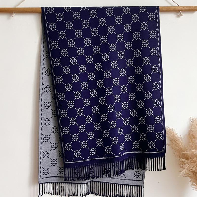 

Coffee core-spun yarn acrylic scarf women s new simple jacquard strip imitation cashmere long fringed loose shawl