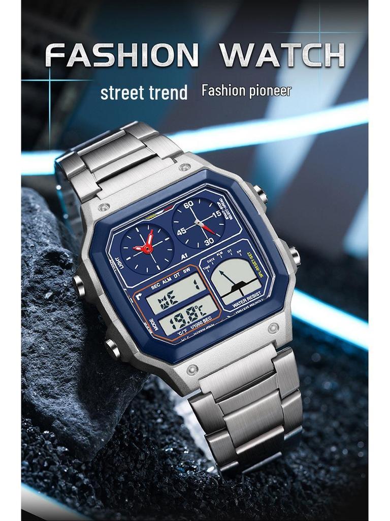 Sanda Temu Temperaturmessung Studenten Sportuhr, Wasserdicht Dual-Display, Multifunktionales Quadratisches Design