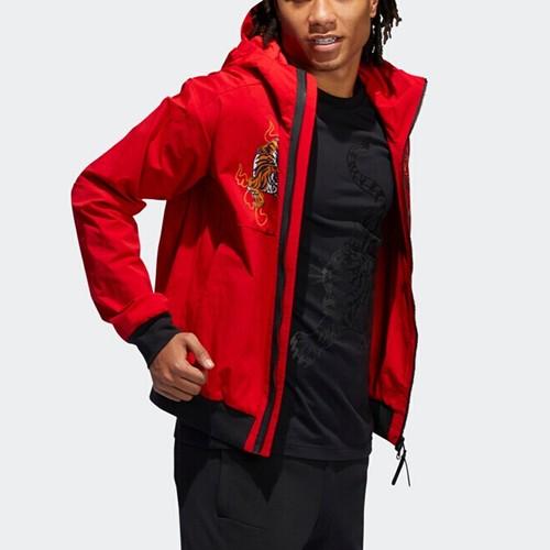 adidas Men's Red Hooded Sports Jacket
