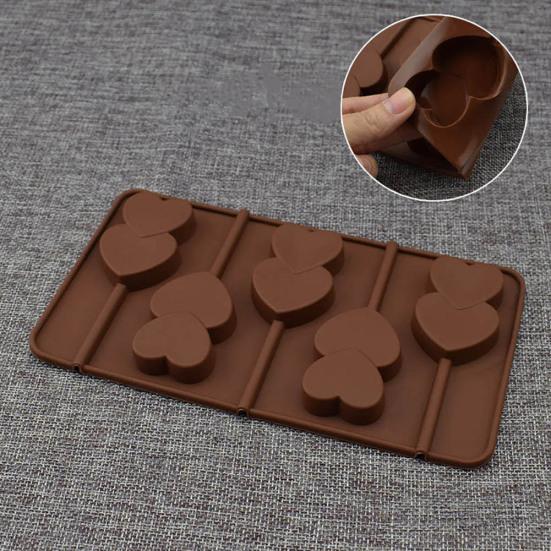 5 Grid Double Heart Shaped Silicone Non Stick Lolly Chocolate Cookie Candy Mold
