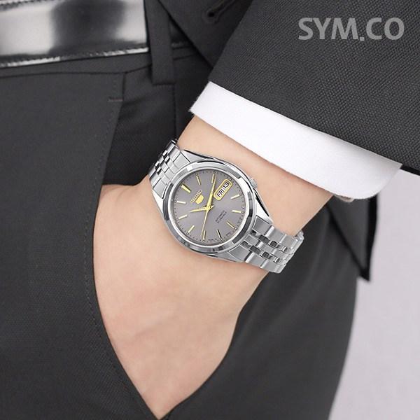 Seiko 5 In Japan hergestellte automatische Herrenuhr aus graublauem Kombimetall