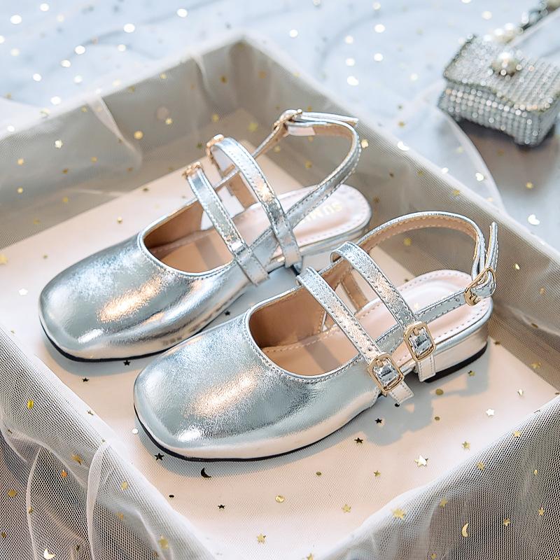 Girls' Princess High Heels2026New Performance Dress Retro Square-toed Shallow Buckle Strap Open-back Mary Jane Shoes