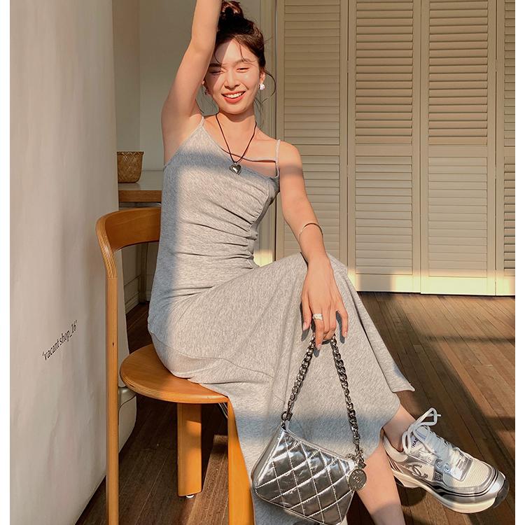 Letnie szare, wąskie sukienki dla kobiet, bez pleców, nieregularne szelki Y2K Eleganckie suknie wieczorowe