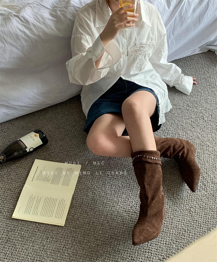 

2025 autumn and winter over-the-knee boots, thin leather boots, thin heel women s boots, high tube, velvet long tube, sexy high-heeled elastic boots 39 коричневий