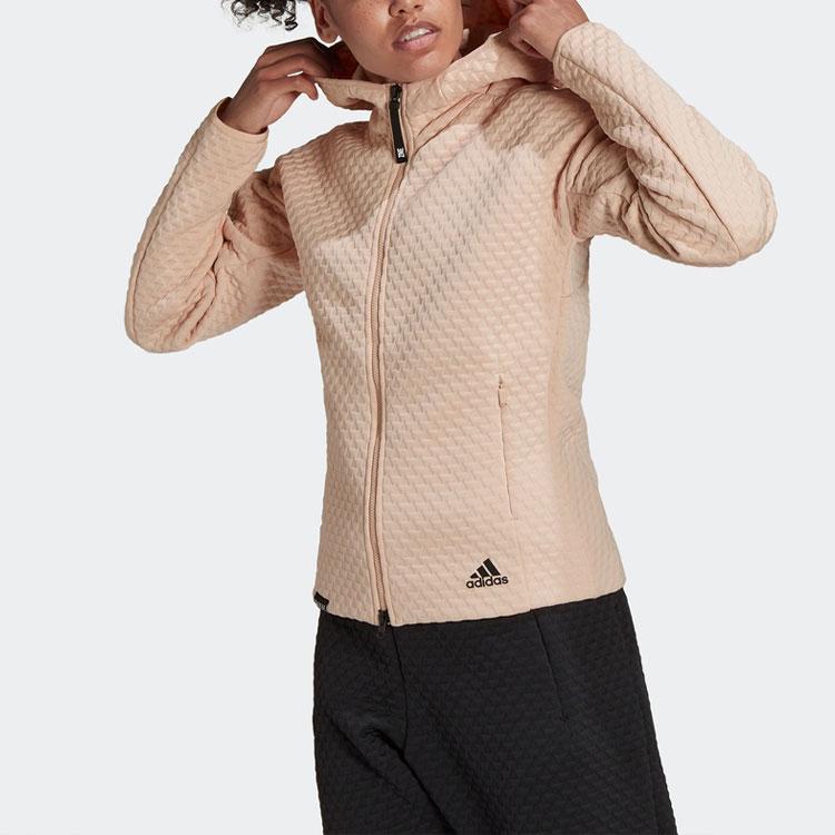 Adidas Solid Color Zipper Long Sleeve Hooded Jacket Women Jackets Red Pink H42063