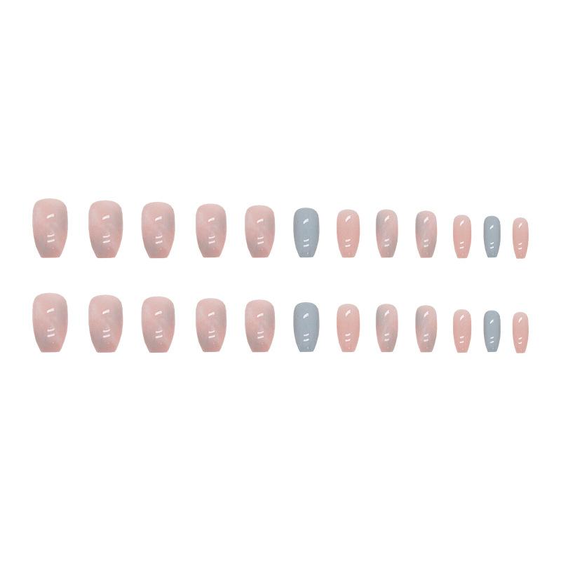 24 pezzi corti rosa balletto e blu contrasto marmo modello sbavature nail art glacier jelly estate fresca indossare unghie unghie finte