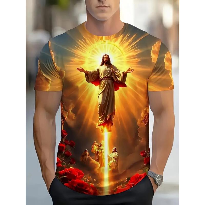 Herren 3D Jesus Druck T-Shirt Kurzarm Lässig Rundhals Betende Hände Design T-Shirt Für Männer Neu Im Angebot Übergroßes T-Shirt Oberteile