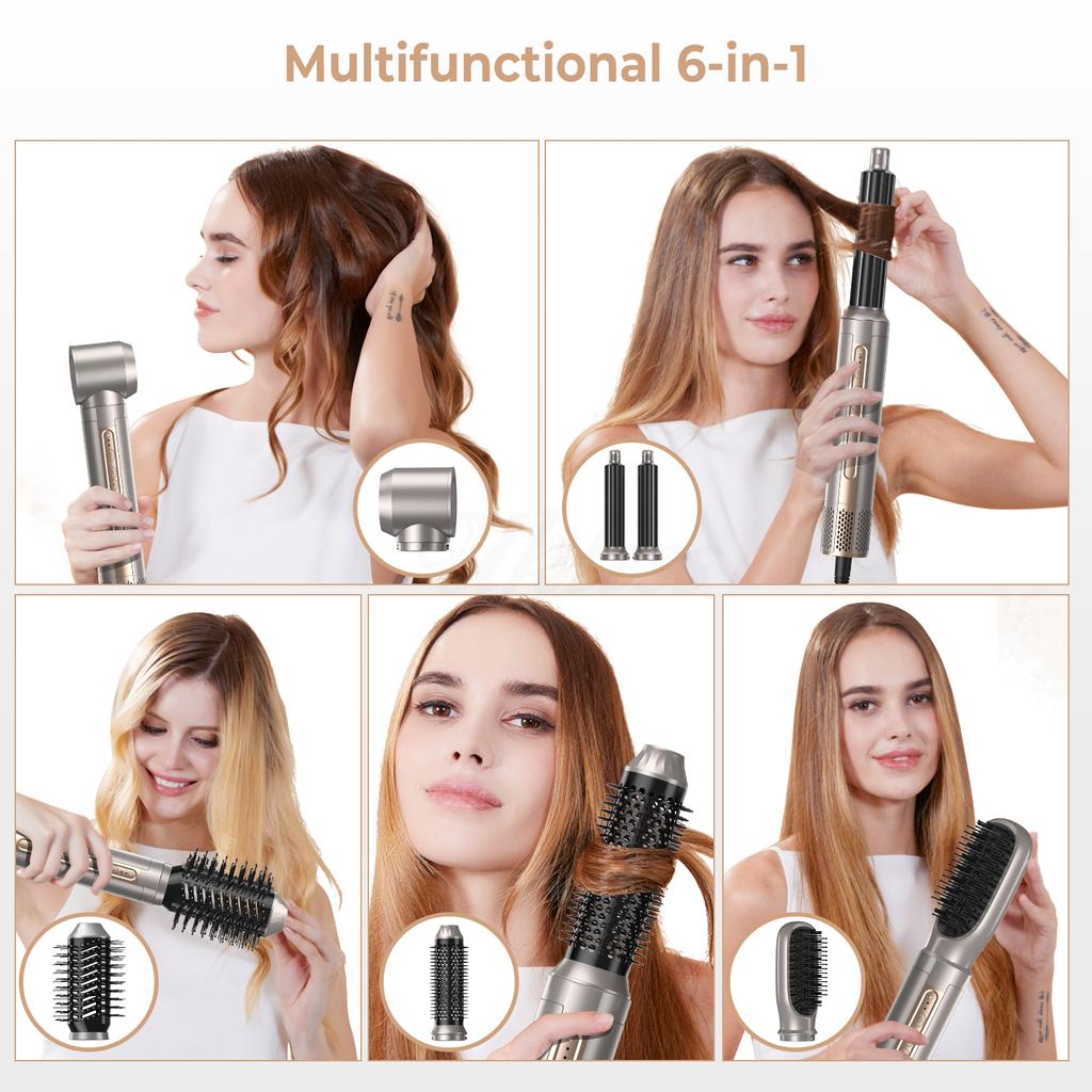 Hair Dryer Brush 6 In 1 Hot Air Brush Blow Dryer Brush In One with Volumizer Detachable Styler for Straightening Hair Curling