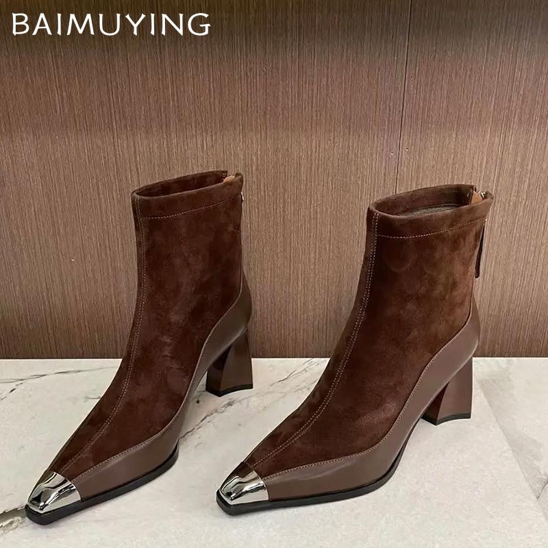 Winter Chunky Women Ankle Boots Pointed Toe Fashion High Heels Shoes 2025 Trend Designer Elegant Pumps Goth Chelsea Botas Mujer