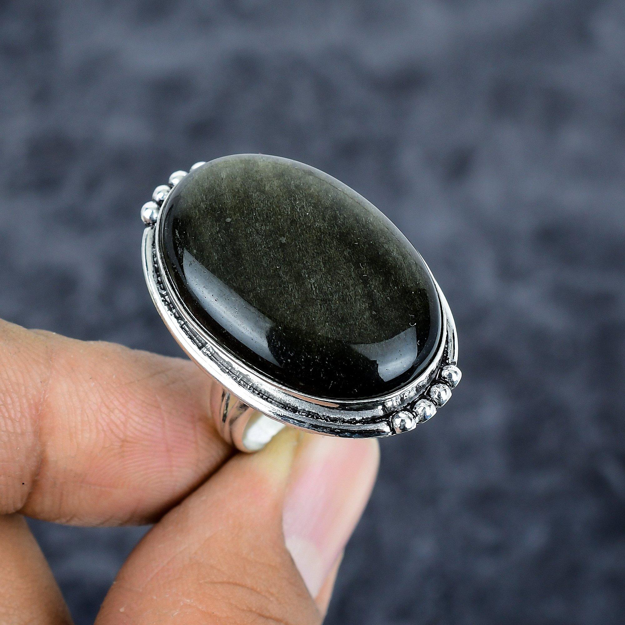 

Silversheen Obsidian Gemstone 925 Sterling Silver Jewelry Ring Size 9 M-2783