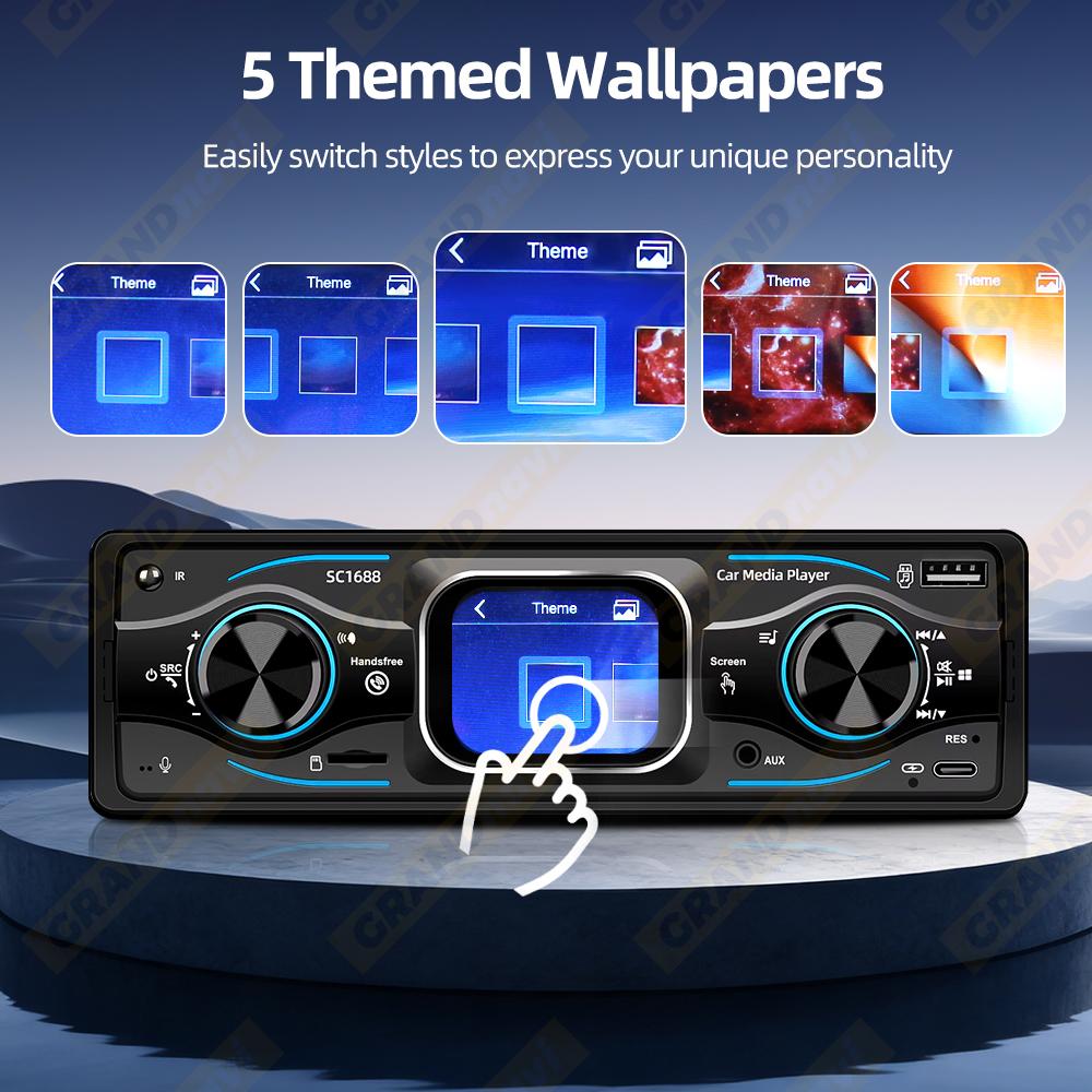 2026 Portable 1 Din Car Radio MP3 Player Touch Screen Auto Radio in-dash Bluetooth USB/SD/AUX-IN Colorful Lights DSP with Voice Assistant Time Display