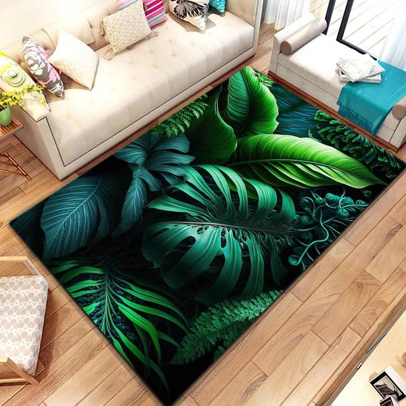 Sommerlicher tropischer Blätterteppich mit Monstera-Blättern, geeignet für Wohnzimmer und Schlafzimmer, Fußmatte, hawaiianische Blatt-Bodenmatte