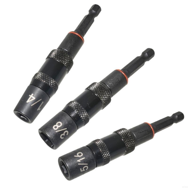 H7EE 3Pcs Pivoting Nut Driver Set Quick Changing Nut Driver Drill Bit Impact Driver Socket Set 1/4 5/16 3/8