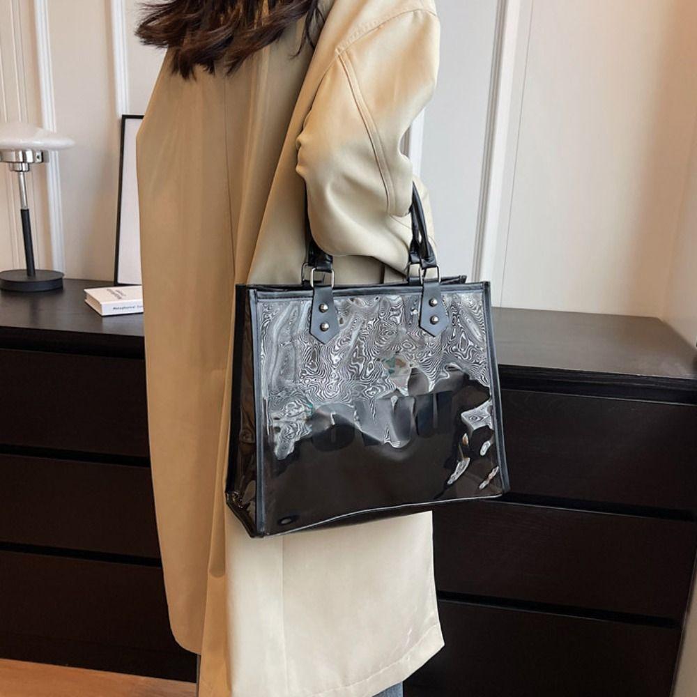 Mit Innentasche Transparente Gelee-Tasche Große Kapazität PVC-Verbundstoff-Tragetaschen Schule