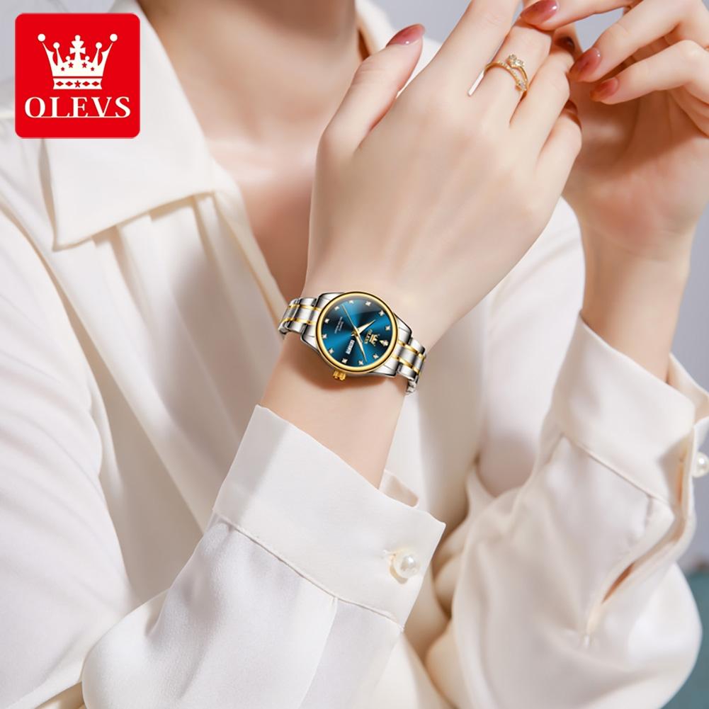 OLEVS Womens Wrist Watch Business Fashion Watches Stainless Stee Watch Bands Quartz Watch For Woman Waterproof Week Date Wristwatch