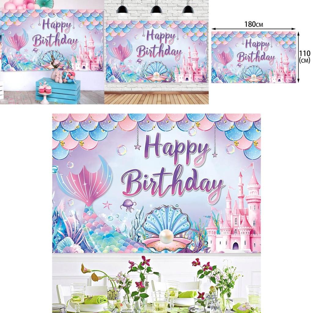 Mermaid Birthday Party Backdrop Fabric For Childrens Event Decoration