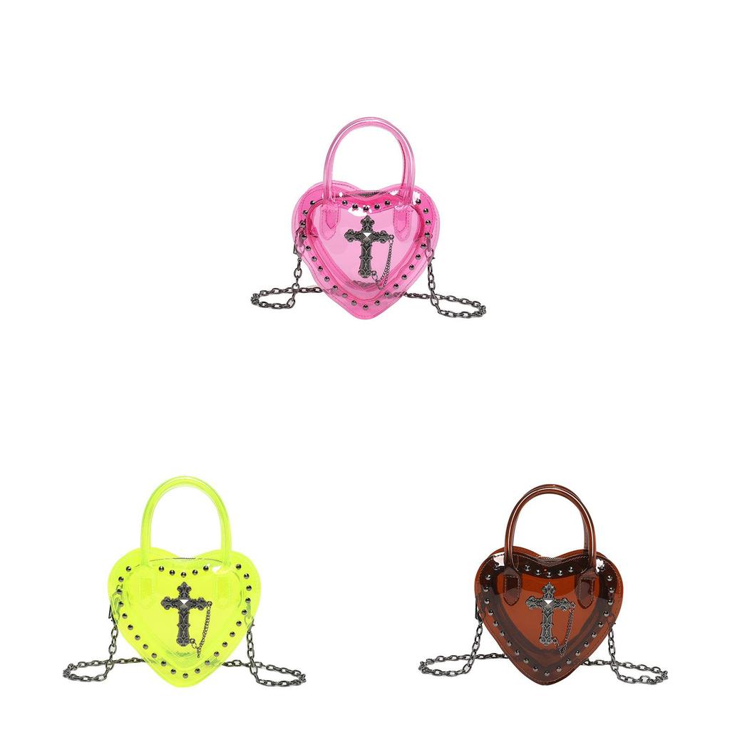 Small Heart Shape Pu Chain Bag With Foldover Top For Chic Travel And Leisure