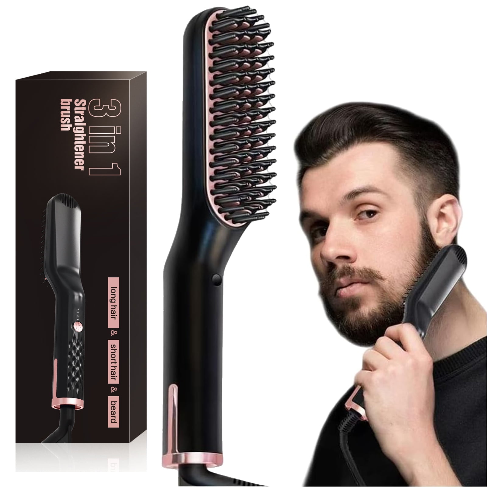 

Выпрямитель бороды 3 в 1 для мужчин, Портативная нагреваемая щетка для выпрямления волос и бороды с защитой от ожогов и ионной технологией, Расческа с 3 температурными режимами EU Plug