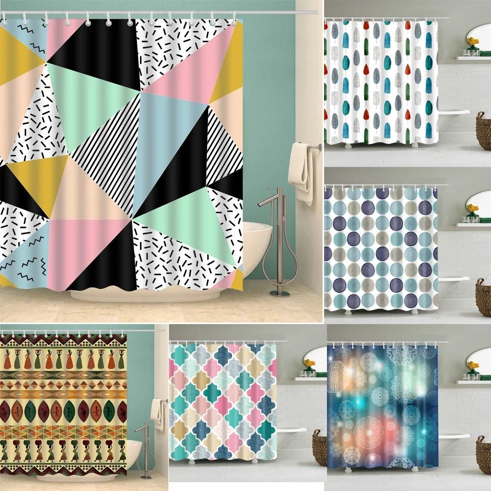 Abstract Geometric Stripes Printing Shower Curtains Home Hotel Bathroom Decoration Bath Curtains Waterproof Bathroom Curtains