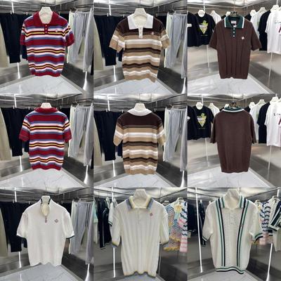 Summer Unisex Color Block Striped Knit Wool Polo Shirt - Short Sleeve