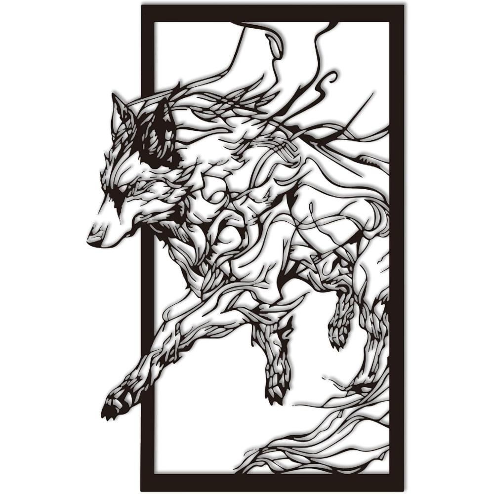 Metal Wolf Wall Art Sculpture Home Decor Modern Metalwork Forest Cabin Office Commercial Space Gift