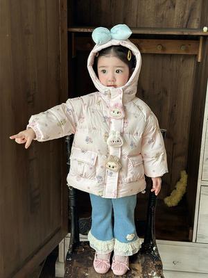 Kids' Hooded Down Jacket - Winter 2025, Girls' 90% White Duck Down, Baby Outerwear