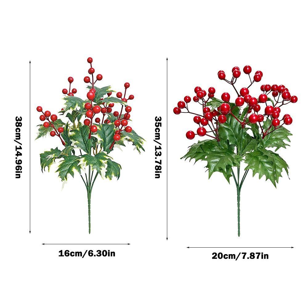 7Branches Artificial Christmas Berry Red Berries Green Holly Leaves Christmas Decorations Desktop Oranment Foam