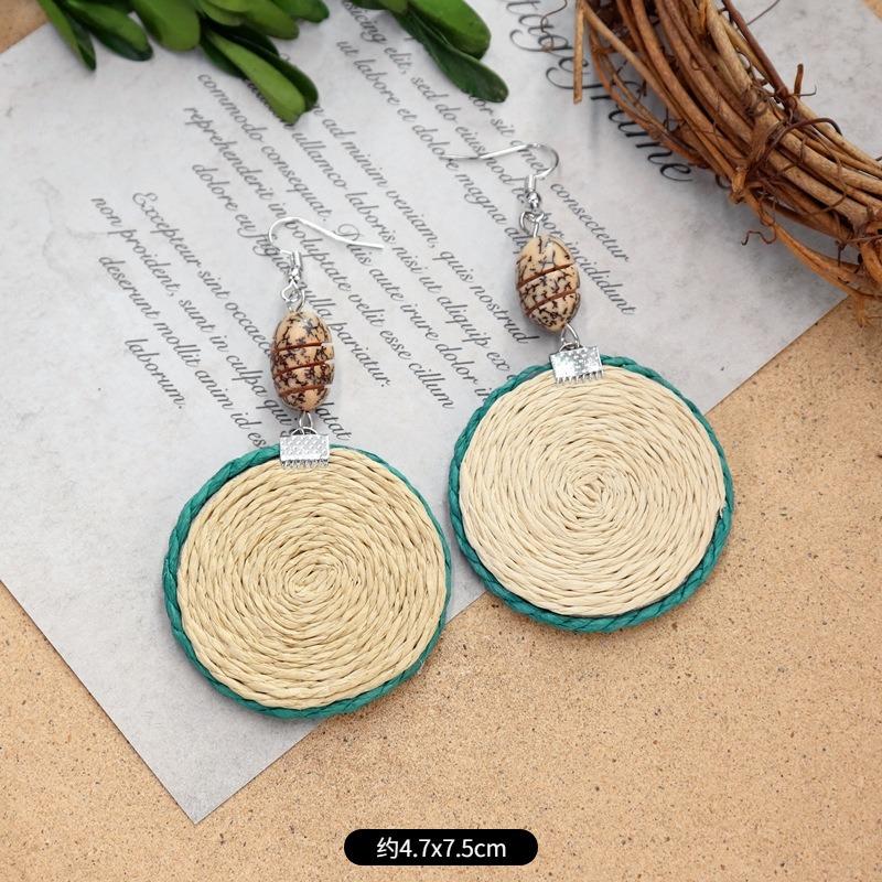 New summer bohemian retro vacation grass vine woven earrings femininity long island beach wooden earrings