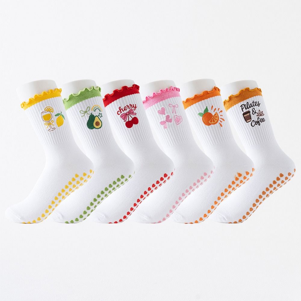 Cotton Pilates Socks Harajuku Street Mid Tube Socks New Cherry Embroidery Socks