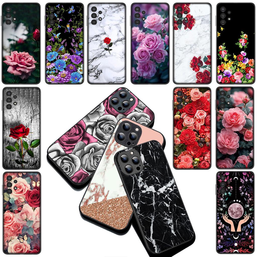 Texture Rose Flower Marble Grain Cover for Motorola Moto G35 G22 G23 G32 G53 G60 G72 G64 G20 G71 G52 G41 G42 E13 E20 E32 Case
