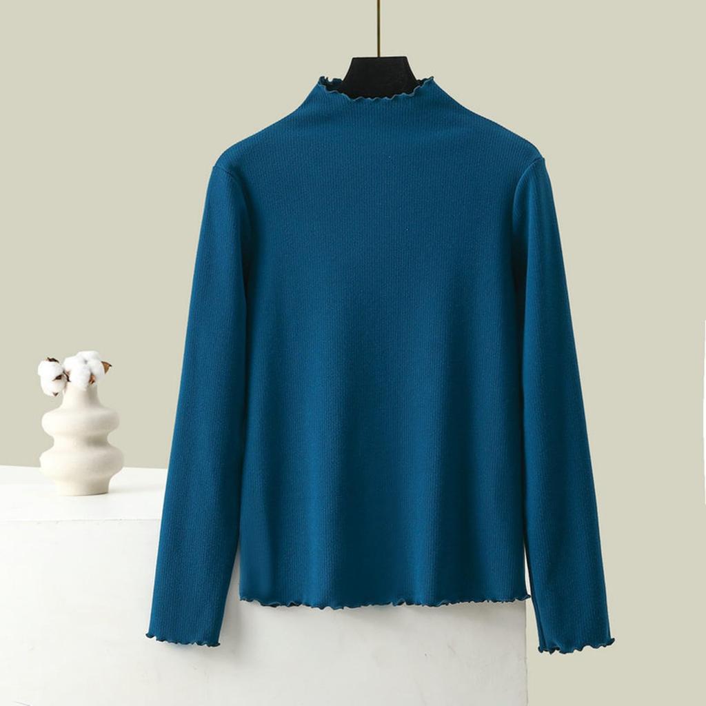 Women's Slim-Fit Long-Sleeve Base Layer Top With Flounce Collar