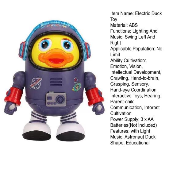 Electric Dancing Astronaut Duck Toy with LED Light Music Kids Walking Duck Toy Toddlers Boys Girls Interactive Educational Animal Musical Toy