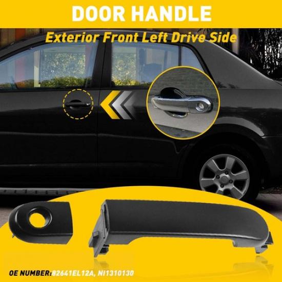 Exterior Door Handle Front Driver Left Black W/Key 2007-12 Hole For Nissan Versa
