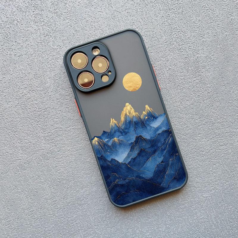 Gold And Blue Mountains Phone Case For iPhone 16 15 14 Pro Max Plus 13 12 Mini 11 Pro Max 7 8 Plus SE2 XR XS X Shockproof Covers