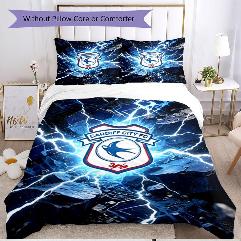 3pcs Duvet Cover Set (1*Duvet Cover + 2*Pillowcase, Without Core), Cardiff City FC Print Soft All‑Season Bedding Set, Home Bedroom Decor Gift